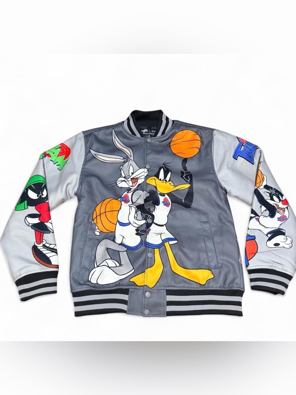 Grey Looney Tunes Basketball Bomber Jacket - Bugs Bunny & Daffy Duck